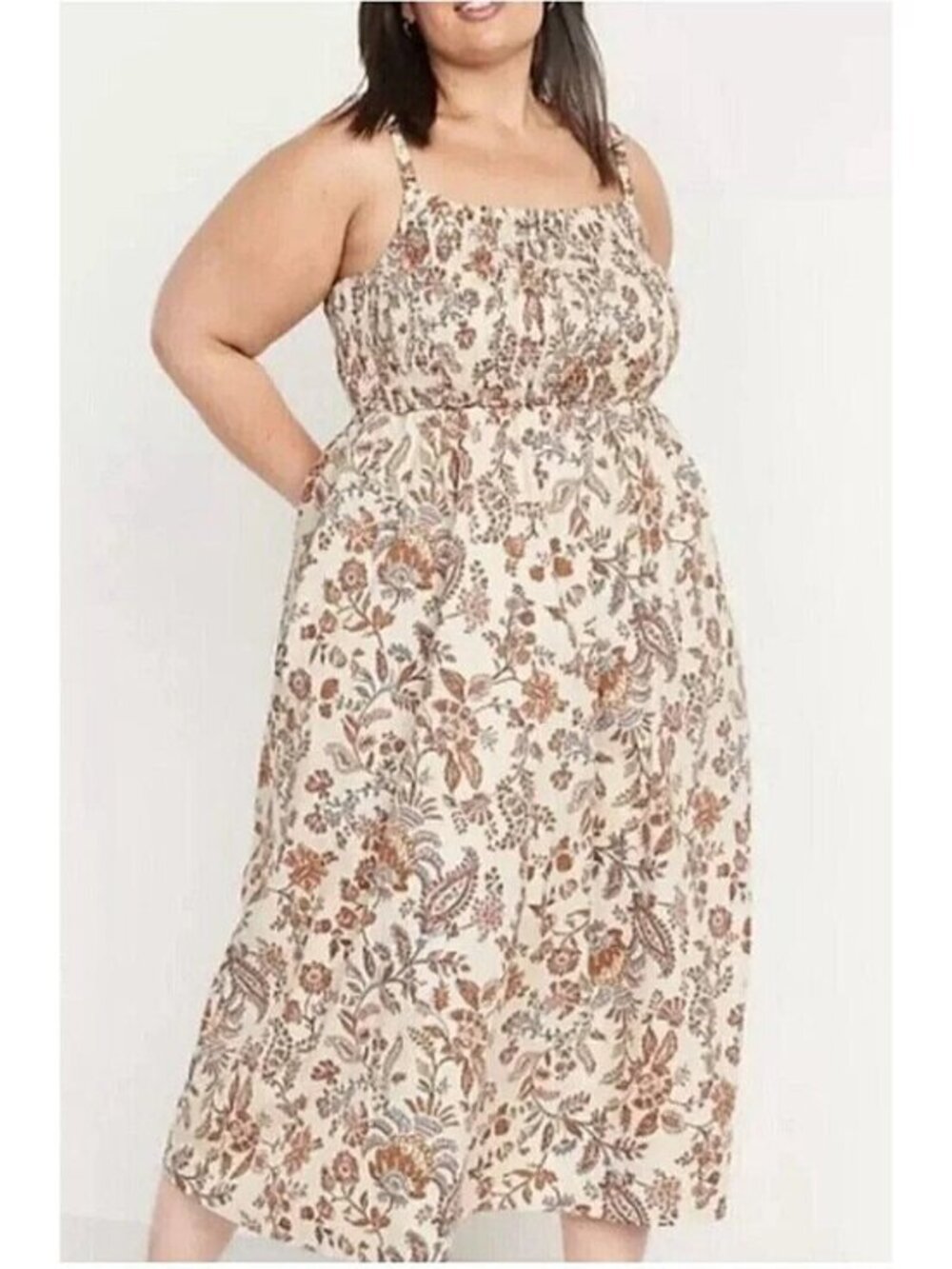 Old Navy Cotton Poplin Smocked Dress Floral Paisley Print Cutout Back Size 3X
